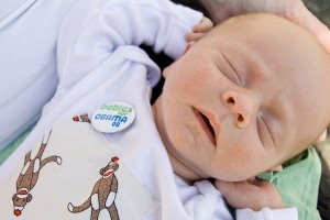 Henry with Babies for Obama Button